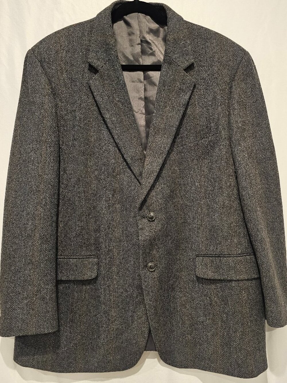 Vintage Cricketeer Men 46R Wool Herringbone Tweed Sport Coat Blazer Jacket Gray
